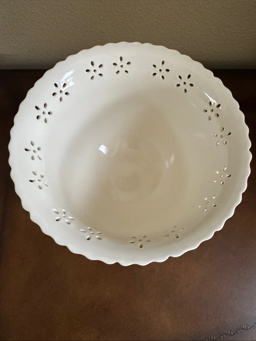 Vintage White Ceramic Pedestal Vase Planter Compote with Red Floral Pattern